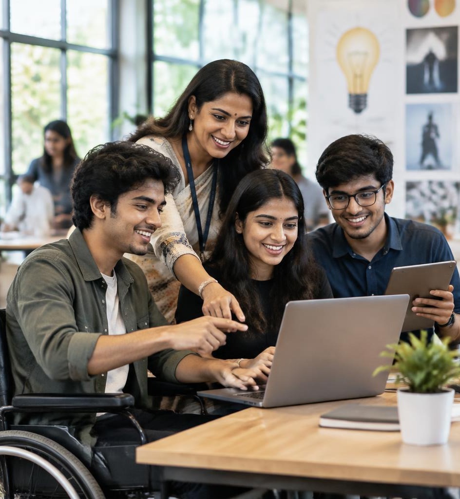 Illustrative photograph: community members exploring technology together